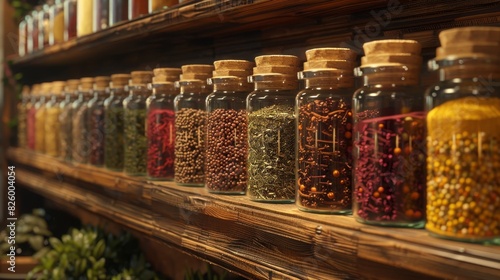 jars of spices on a shelf. AI generate illustration © PandaStockArt