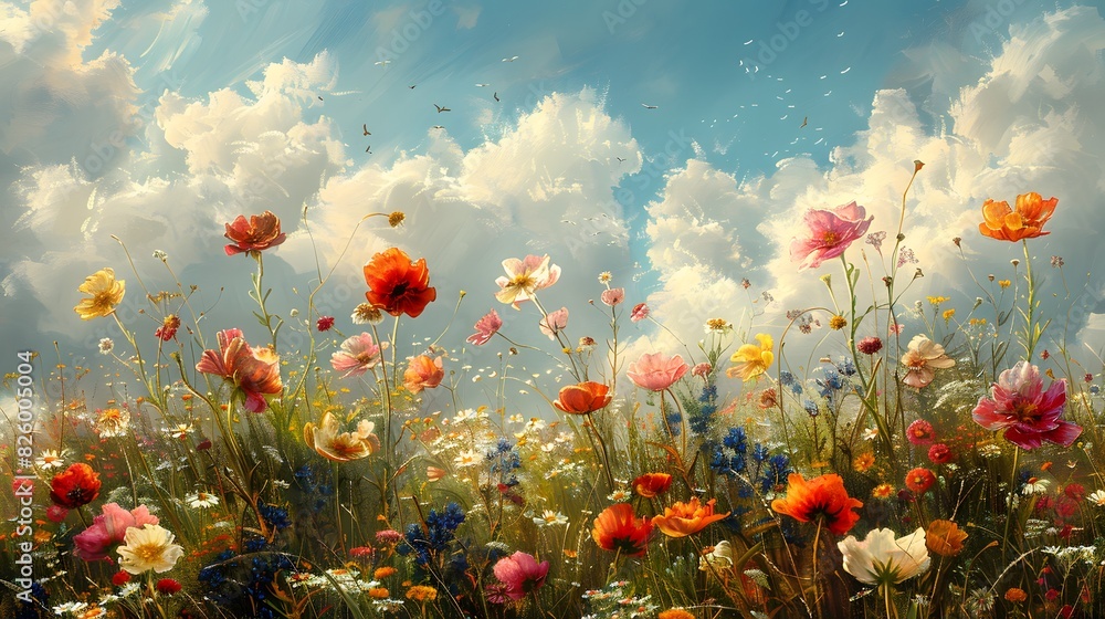 A picturesque meadow filled with colorful wildflowers and buzzing bees List of Art Media Photograph inspired by Spring magazine A picturesque meadow filled with colorful wildflowers and buzzing bees List of Art Media Photograph inspired by Spring magazine