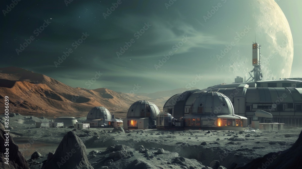 Obraz premium futuristic space habitat or colony on the distant exoplanet with advanced life support systems