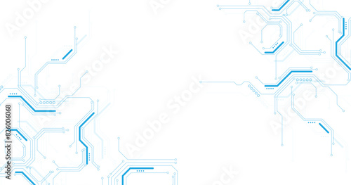 Blue circuit diagram on white background. High-tech circuit board connection system.Vector abstract technology on a white background.