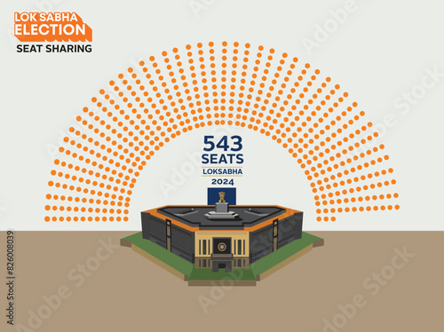 Lok Sabha Election of India. A creative concept poster design for Seat sharing chart. Total seats are 543. Celebrating the democracy of India. 