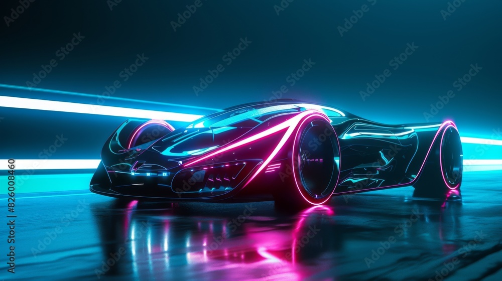 Naklejka premium futuristic vehicle with sleek aerodynamic lines and neon light highlights