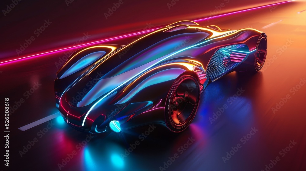 futuristic vehicle with sleek aerodynamic lines and neon light highlights futuristic vehicle with sleek aerodynamic lines and neon light highlights