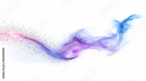 A trail of particles in an abstract background, with a motion blur effect and a dynamic atmosphere, isolated on solid white background