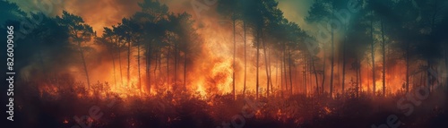Firefighters battle a forest fire photo