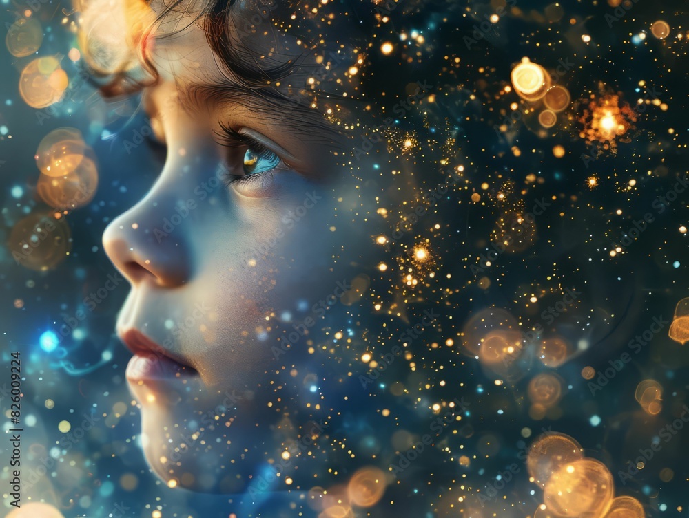 Little boy looking at the stars in wonder Little boy looking at the stars in wonder