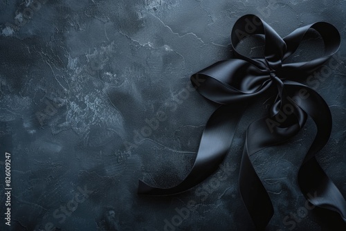 Black Ribbon. Dark Background for Ceremony with Space for Text, Bereavement Accessory photo