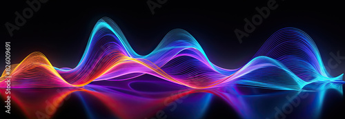 Vibrant abstract light waveforms on black