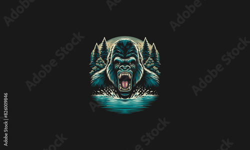 gorilla angry on forest vector illustration artwork design