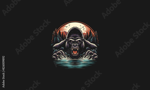 gorilla angry on forest vector illustration artwork design