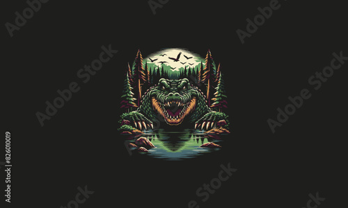 crocodile angry on forest vector artwork design