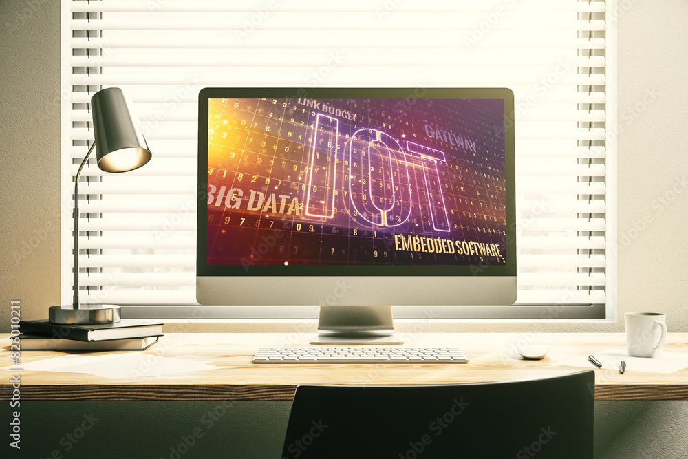 Creative IOT concept on modern laptop screen. 3D Rendering Creative IOT concept on modern laptop screen. 3D Rendering