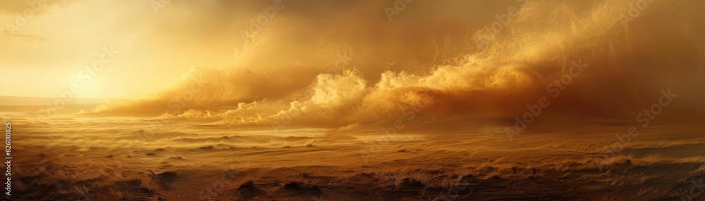 The photo shows a beautiful landscape with a sandstorm in the background.