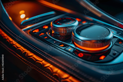 Car interior gearshift close-up photo