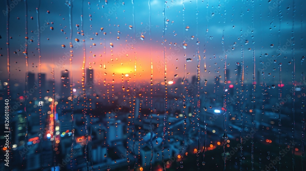 Develop a high-end brochure cover for a corporate event, featuring a cityscape drenched in beautiful rain Develop a high-end brochure cover for a corporate event, featuring a cityscape drenched in beautiful rain