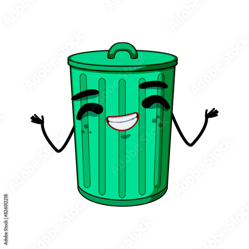 waste trash bin character cartoon. can happy, logo green, sign cute waste trash bin character sign. isolated symbol vector illustration