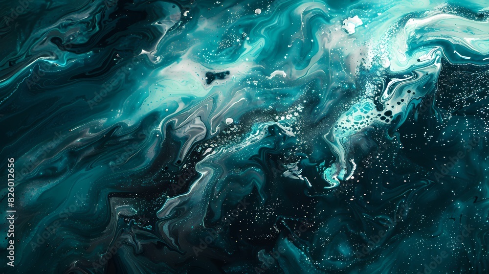Abstract fluid art in teal and silver hues, evoking a sense of cosmic beauty. Abstract fluid art in teal and silver hues, evoking a sense of cosmic beauty.