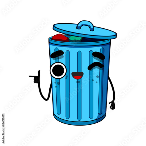 logo trash bin character cartoon. green sign, cute mascot, food compost logo trash bin character sign. isolated symbol vector illustration