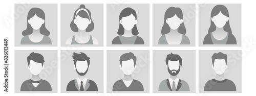 grayscale Avatar, user profile, person icon, gender neutral silhouette, profile picture for unknown or anonymous individuals. man and a woman portraits for social profiles, icons, screensavers 