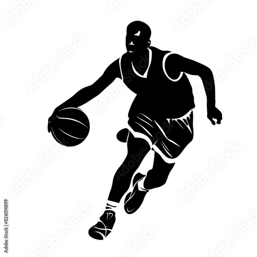 Basketball player vector black isolated silhouette of man with ball. Basketball sportsman, olympic games illustration.