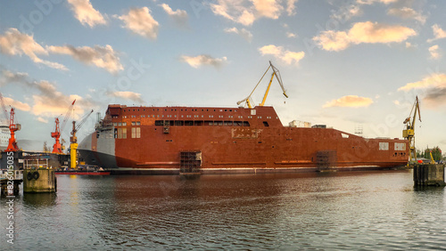 Remontowa Shipyard Gdansk, Poland. The photo shows the first of three Ro-Pax ferries built for a Polish shipowner	