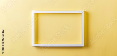 White frame for paintings or photographs on mellow yellow background, minimalist gallery concept, photo