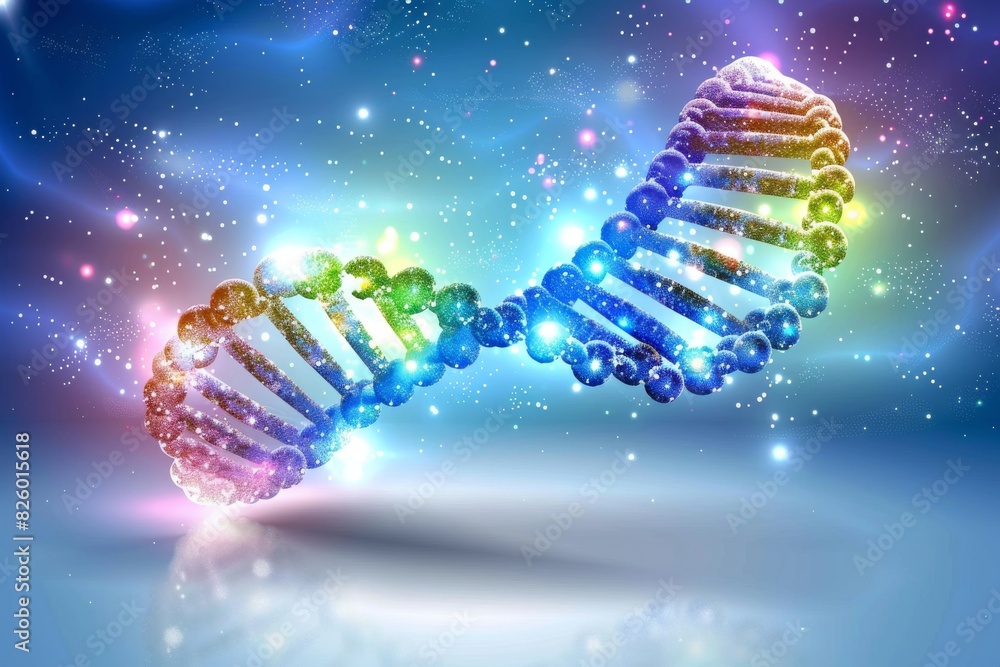 Rainbow colored DNA helix on a bright background, symbolizing diversity and complexity in genetic research and biochemistry Rainbow colored DNA helix on a bright background, symbolizing diversity and complexity in genetic research and biochemistry