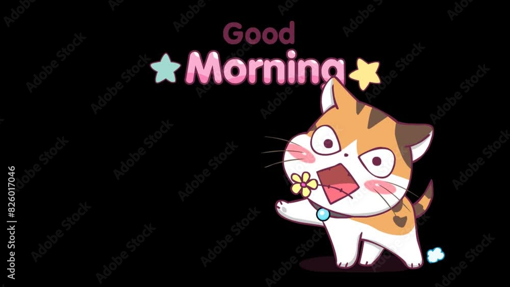 Animated Little Cat with Good Morning Text - Transparent Background Animated Little Cat with Good Morning Text - Transparent Background