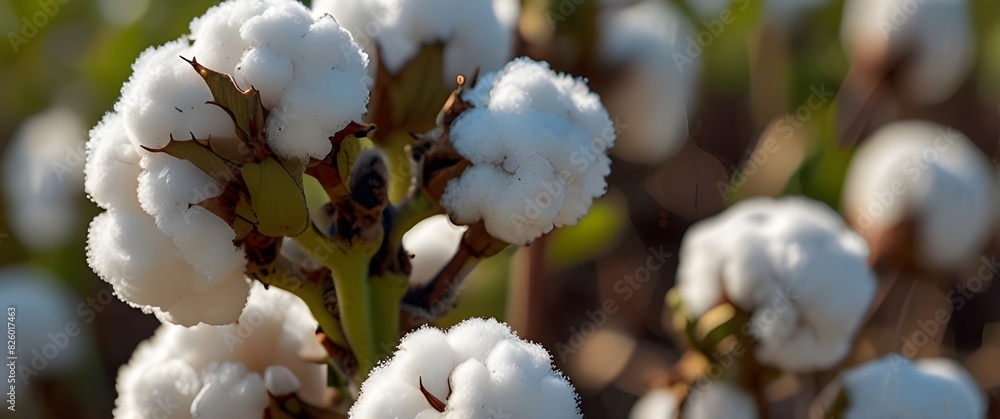 Closeup cotton plant, with growing cotton balls Closeup cotton plant, with growing cotton balls