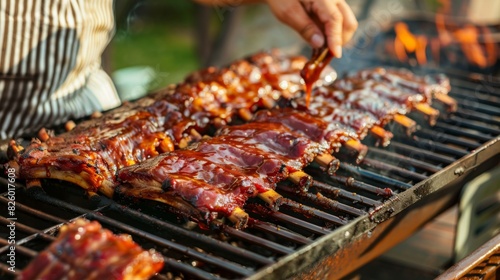 Wallpaper Mural A barbecue chef grilling pork ribs on a large outdoor barbecue pit, brushing them with a tangy barbecue sauce for added flavor. Torontodigital.ca