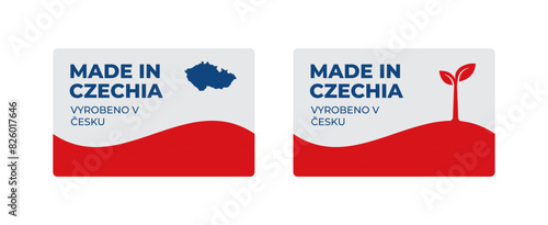 A set of rectangular Made in Czech republic label stickers with a map and flag of Czech republic isolated on a white background. Banner, sign, template. Vector illustration