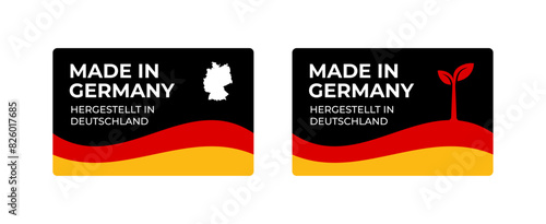 A set of rectangular Made in Germany label stickers with a map and flag of Germany isolated on a white background. Banner, sign, template. Vector illustration