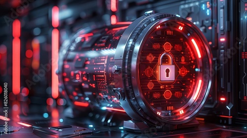 Data Breach Protection,A digital vault with a lock, front view, representing data security, futuristic tone, monochromatic color scheme photo