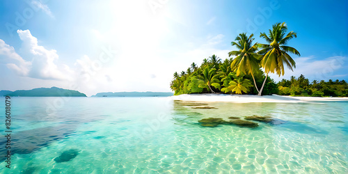 Tropical white sand beach with coco palms