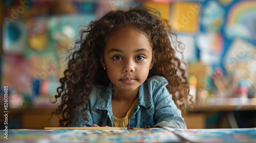 A young girl practicing mindfulness while painting in a brightly lit room, focusing intently on her artwork.