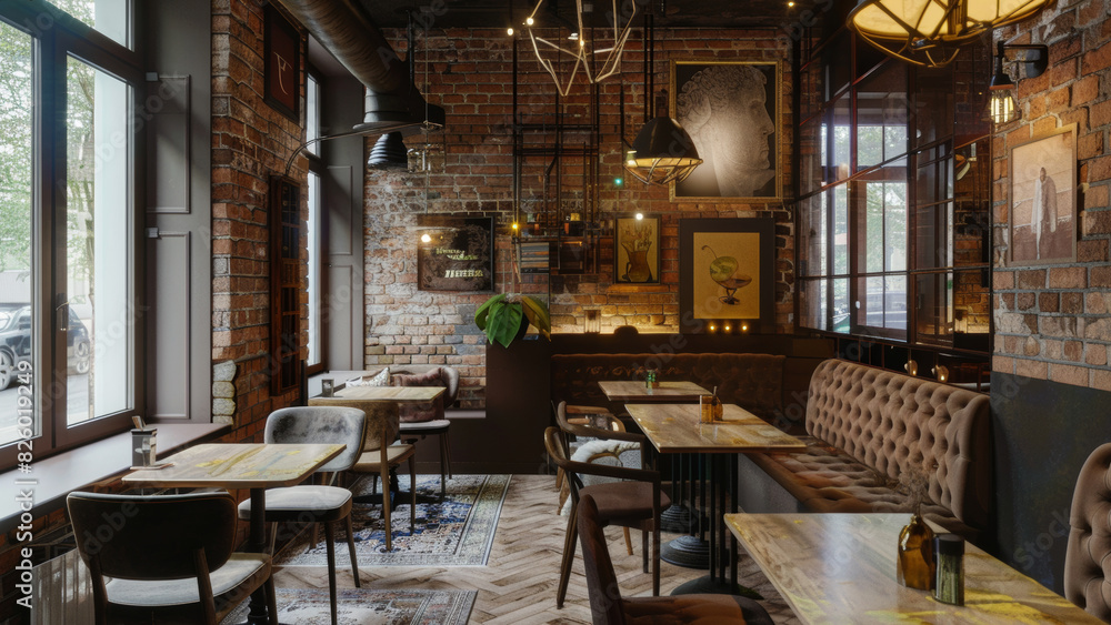 Cozy and stylish café interior with a touch of industrial charm.