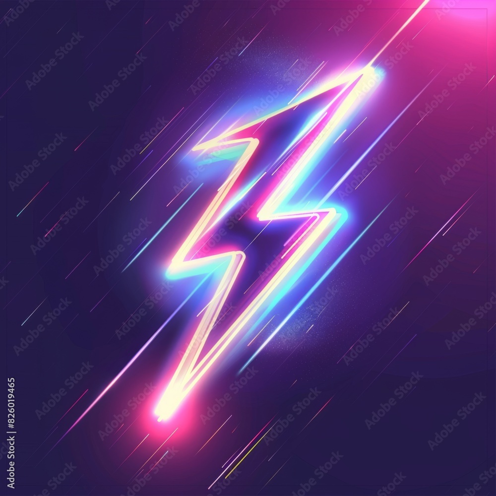 Neon Lightning Bolt on Dark Background Neon Lightning Bolt on Dark Background