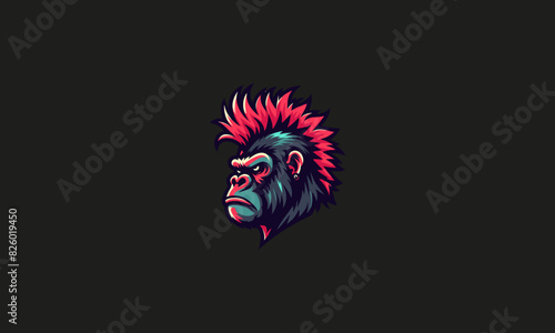 head gorilla with hair punk vector logo design