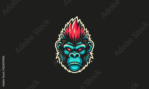 head gorilla with hair punk vector logo design