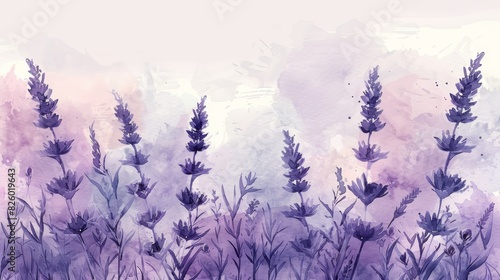 watercolor painting of purple lavender flowers.