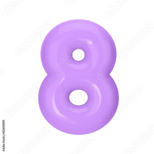 Numeral 8 - Violet Plastic Balloon Number eight Isolated on White Background. 3D Style Vector Illustration