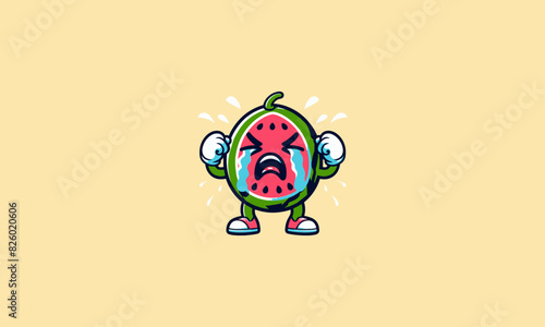 character watermelon cry vector illustration mascot flat design