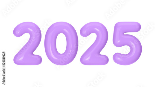 Happy New Year 2025 - 3D Render with Vibrant Violet Balloons. Vector Illustration for Sale