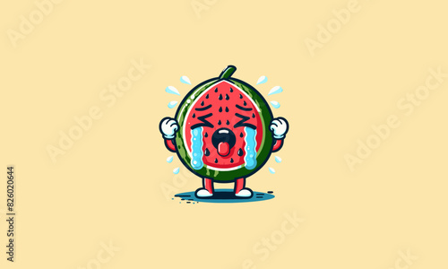 character watermelon cry vector illustration mascot flat design