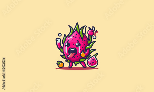 character of dragon fruits vector mascot flat design