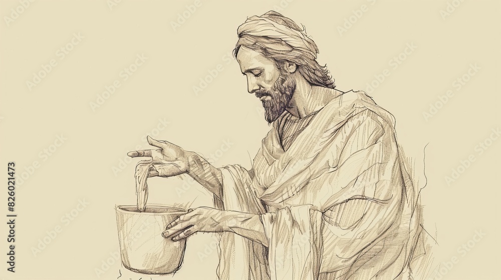 Fototapeta premium Biblical Illustration of Jesus's First Miracle, Emphasizing Joy and Supernatural Power