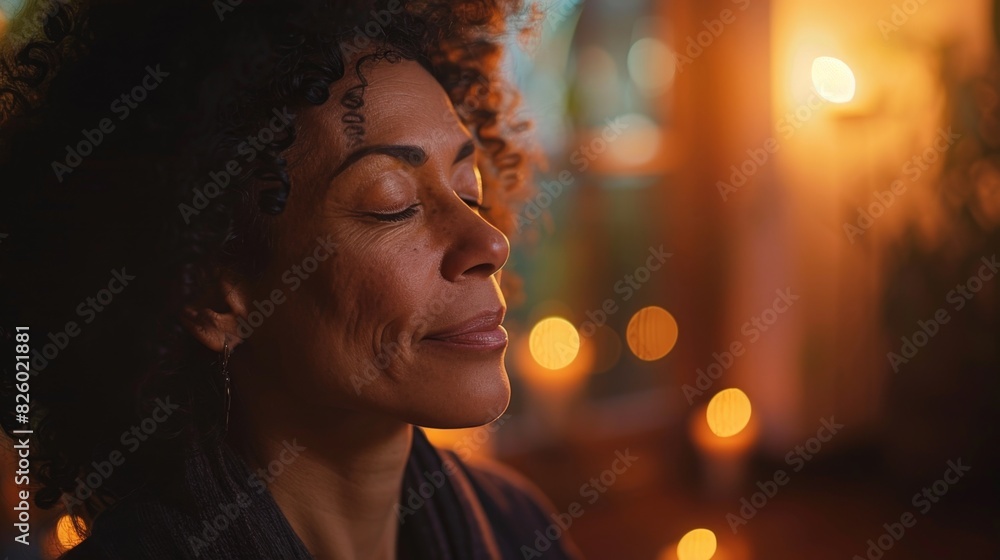 meditation retreat, at a serene wellness retreat, a hispanic woman meditates with a european mindfulness coach in a calming ambiance of scents and candlelight meditation retreat, at a serene wellness retreat, a hispanic woman meditates with a european mindfulness coach in a calming ambiance of scents and candlelight