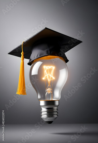 Graduation cap on a glowing light bulb, symbolizing the fusion of education and innovation for bright futures