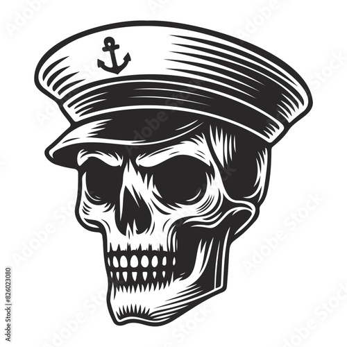 skull sailor captain line art.