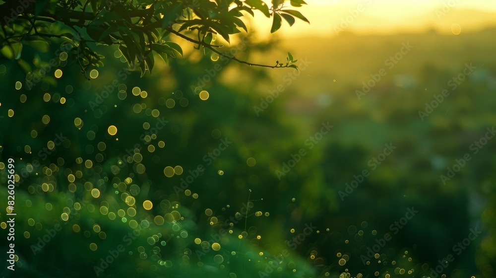 The landscape is enveloped in a unique green glow as the sun sets on the horizon. The landscape is enveloped in a unique green glow as the sun sets on the horizon.